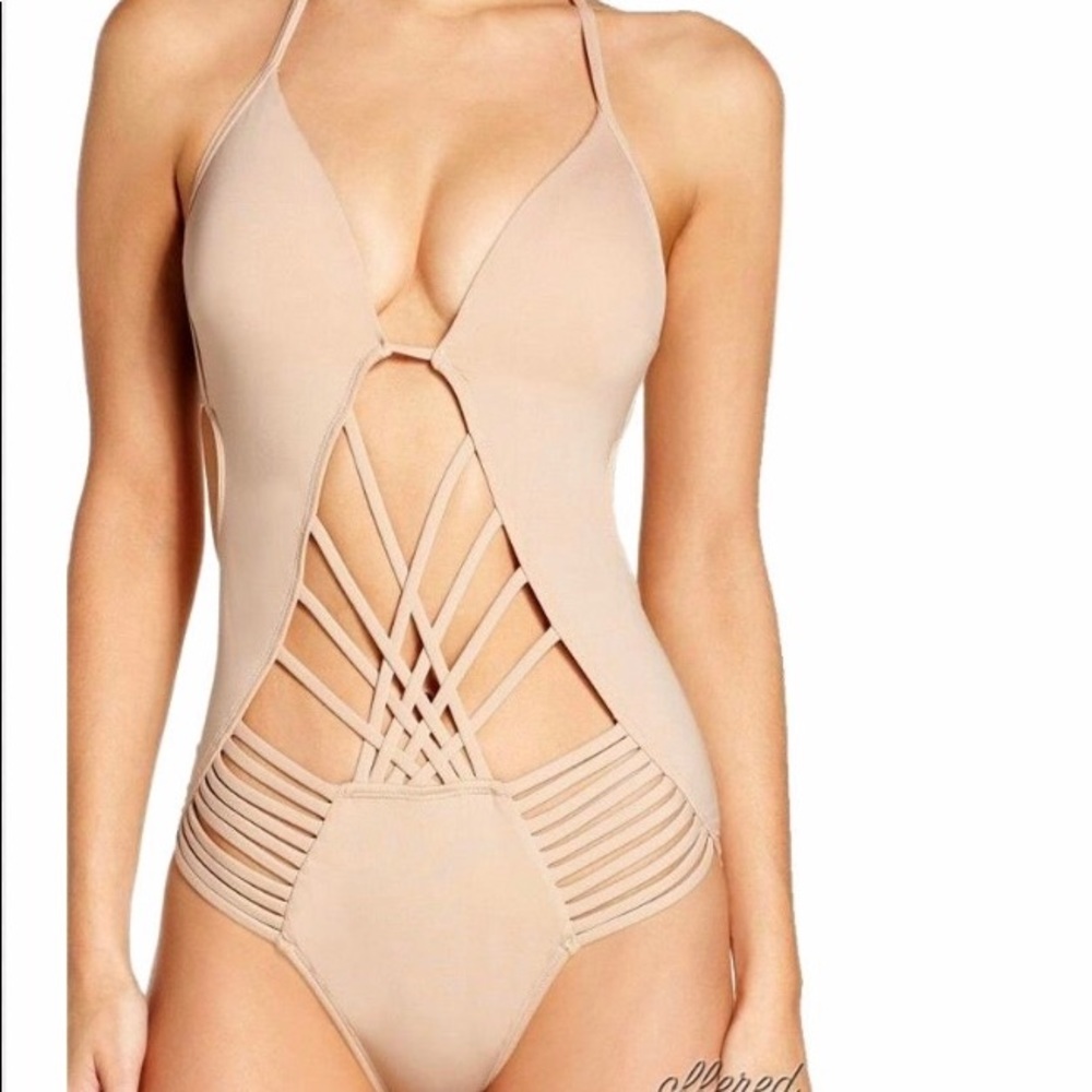 KENNETH COLE MACRAME CRISS CROSS PUSH UP SWIMSUIT